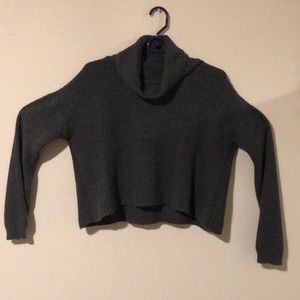 AE Gray Ribbed Crop Turtle Neck